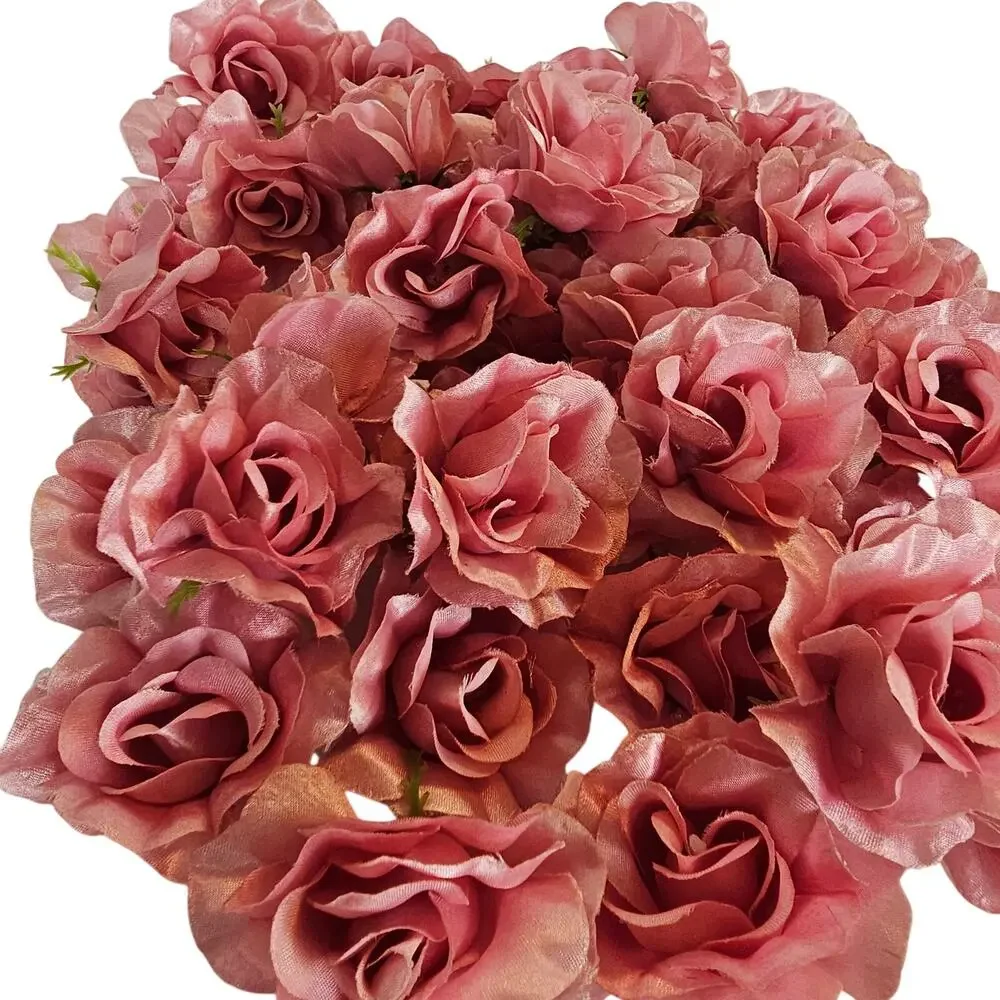 25 Pink Satin Rose Heads Stemless Wedding Floral Craft DIY 2.5in Flowers